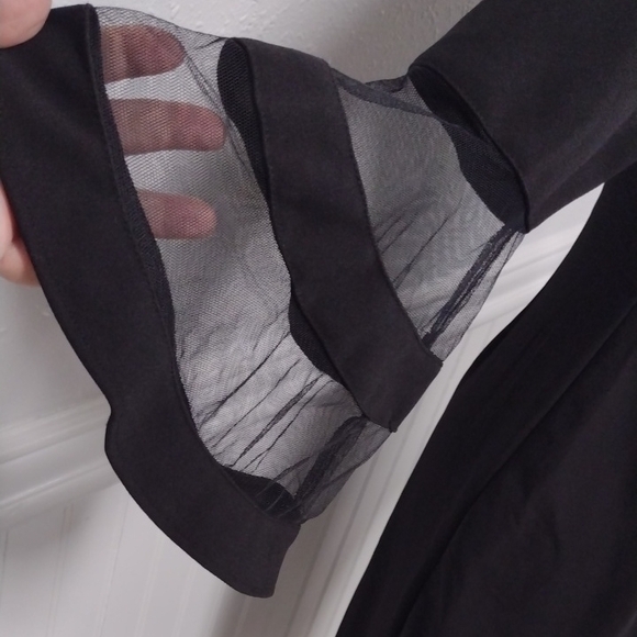 Premier Amour Elegant Black Long Sleeve Dress with Sheer Details - Picture 3 of 13